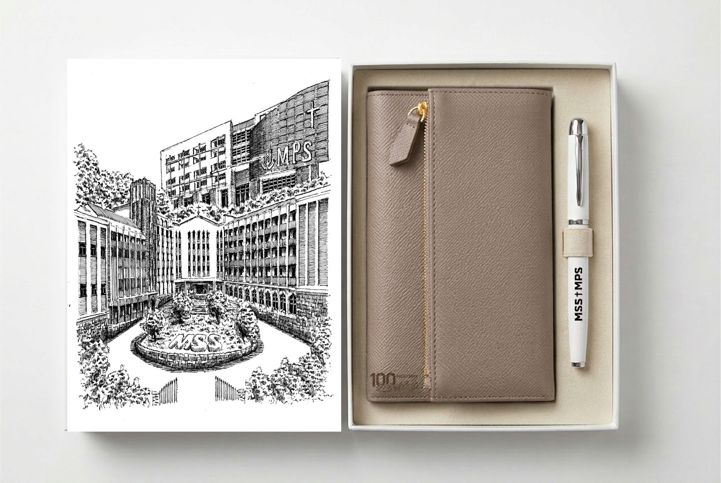 Premium Zipper Notebook Gift Set (Beige)